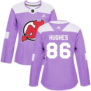 Women's New Jersey Devils Jack Hughes Adidas Authentic Fights Cancer Practice Jersey - Purple