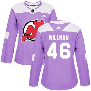 Women's New Jersey Devils Max Willman Adidas Authentic Fights Cancer Practice Jersey - Purple