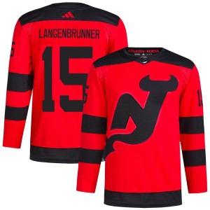 Men's New Jersey Devils Jamie Langenbrunner Adidas Authentic 2024 Stadium Series Primegreen Jersey - Red