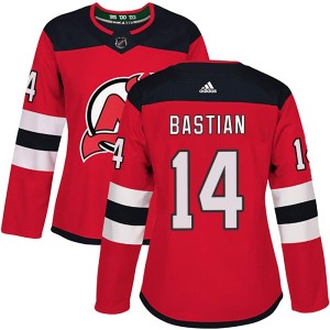 Women's New Jersey Devils Nathan Bastian Adidas Authentic Home Jersey - Red