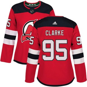 Women's New Jersey Devils Graeme Clarke Adidas Authentic Home Jersey - Red