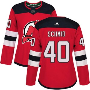 Women's New Jersey Devils Akira Schmid Adidas Authentic Home Jersey - Red