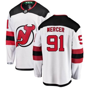 Men's New Jersey Devils Dawson Mercer Fanatics Branded Breakaway Away Jersey - White